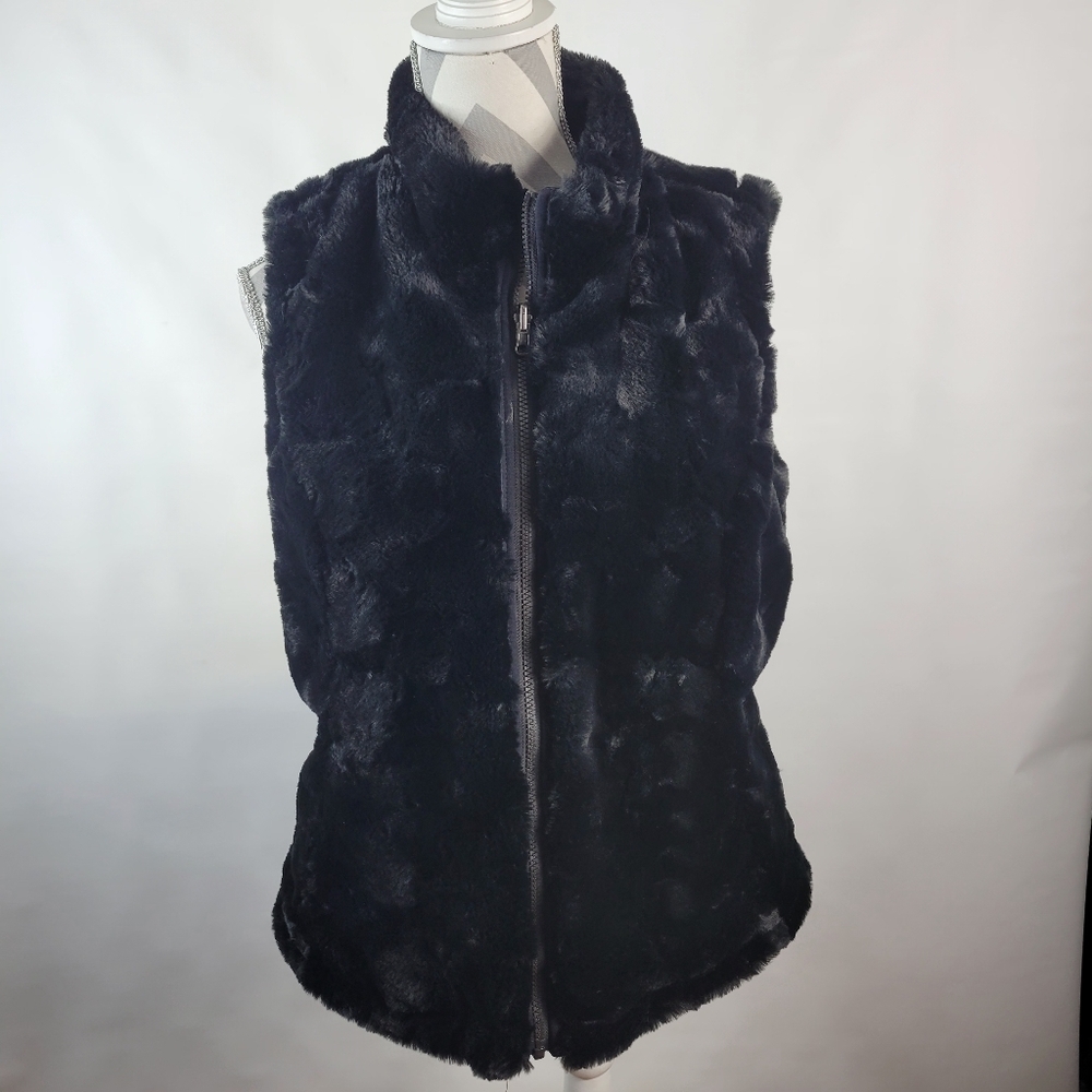 Original Nicole Miller Faux Fur Reversible Zip Front Vest Quilted Size Medium